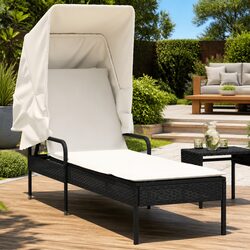 Premium Sun Lounger with Retractable Canopy and Adjustable Backrest