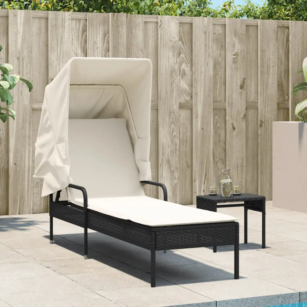 Sun Lounger with Retractable Canopy and Adjustable Backrest