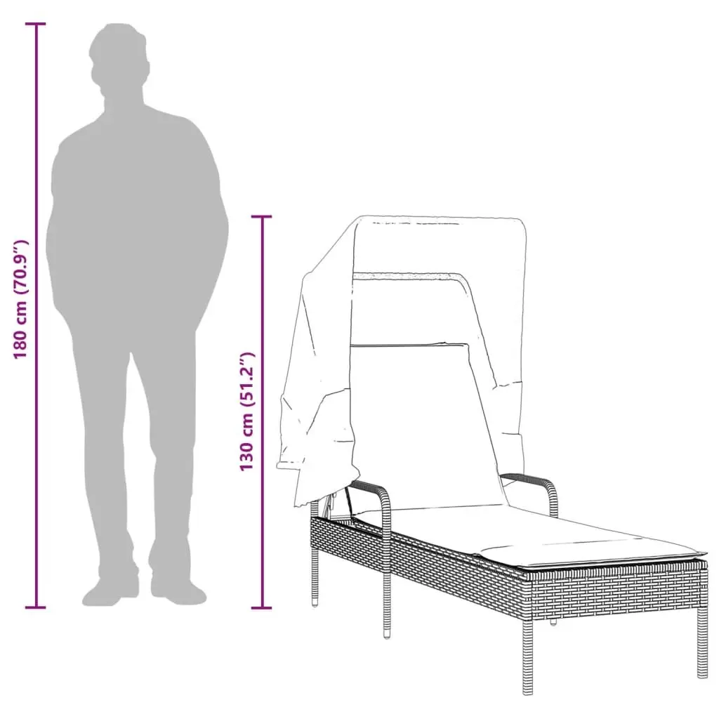 Sun Lounger with Retractable Canopy and Adjustable Backrest