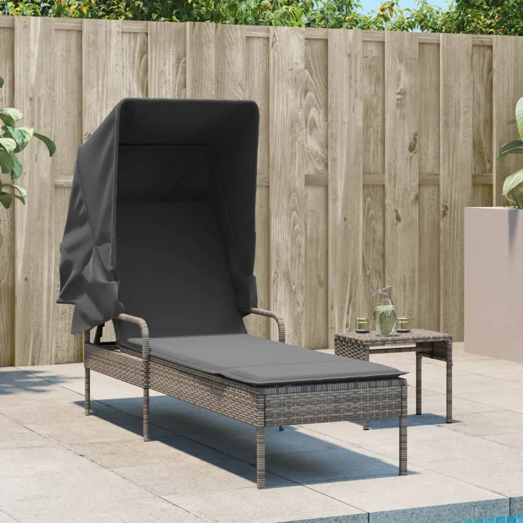 Sun Lounger with Adjustable Canopy and Backrest