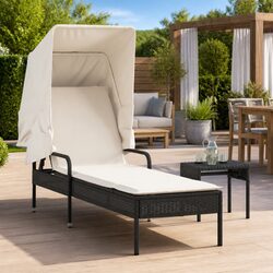 Adjustable Backrest Sun Lounger with Canopy and Table Outdoor