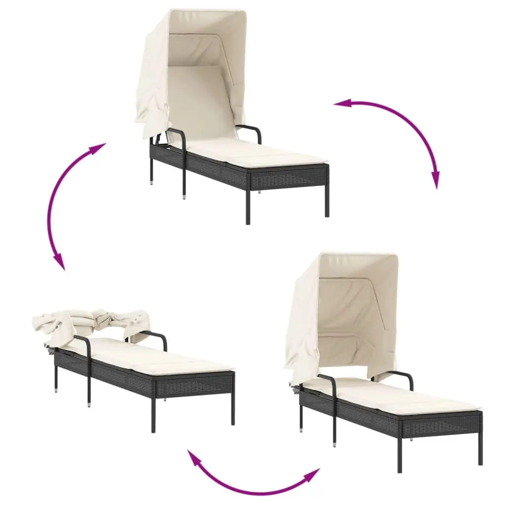 Adjustable Backrest Sun Lounger with Canopy and Table Outdoor