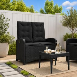 Black Adjustable Reclining Garden Bench with Cushions