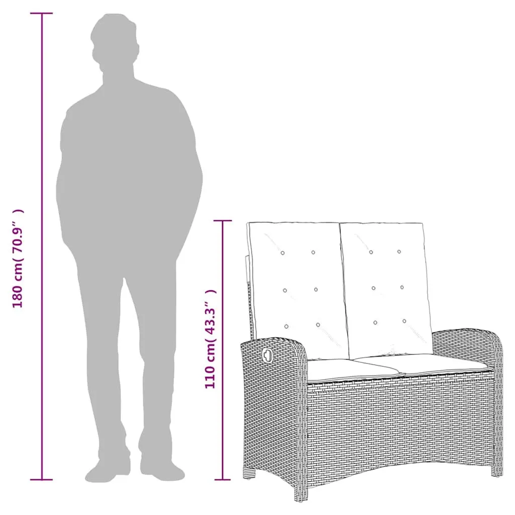 Black Adjustable Reclining Garden Bench with Cushions