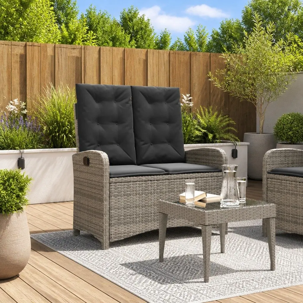 Adjustable Backrest Garden Bench with Cushions in Grey