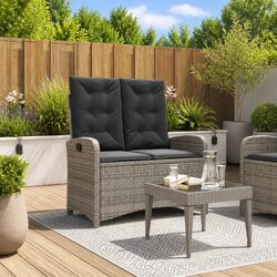Reclining Garden Bench Adjustable Backrest Outdoor Seating Cushion Grey Poly