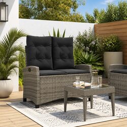 Durable Reclining Garden Bench with Cushions in Grey