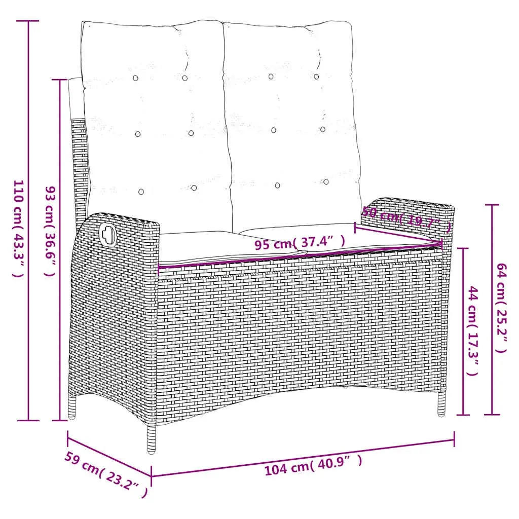 Adjustable Reclining Garden Bench with Cushions