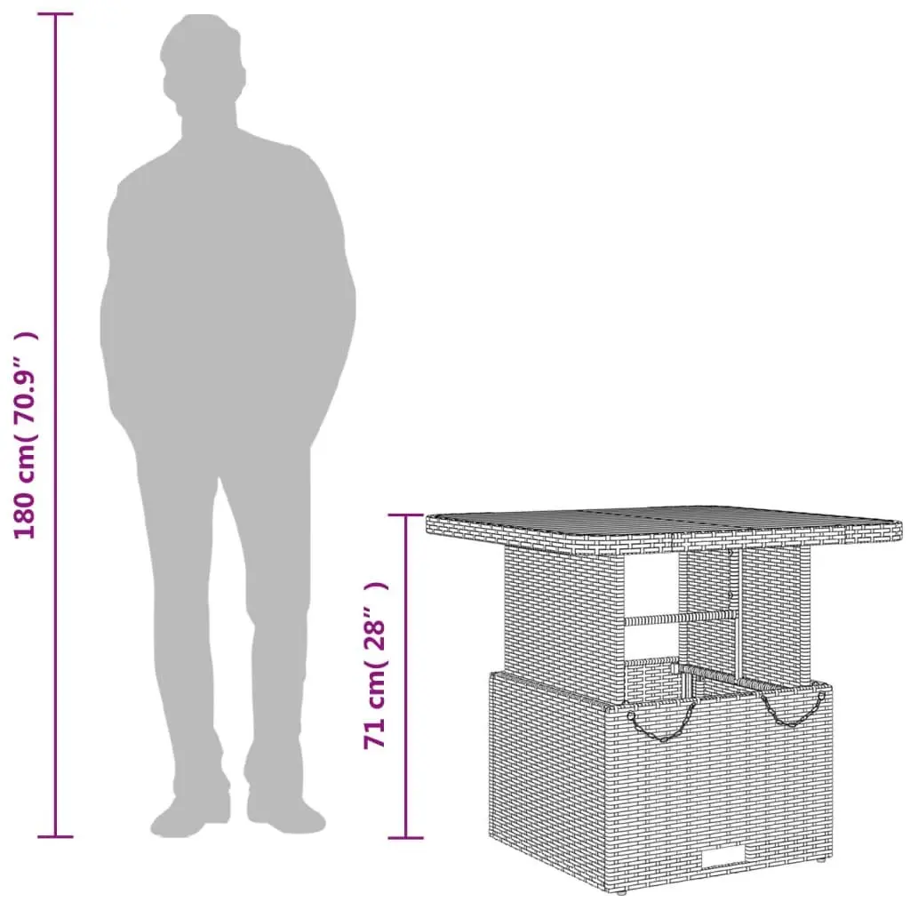 80x80x71cm Grey Poly Rattan Garden Table