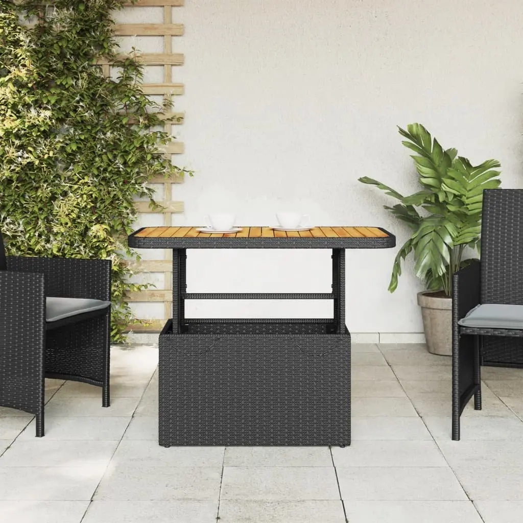Garden Table Acacia Wood PE Rattan Powder-coated Steel 90x55x71cm Black