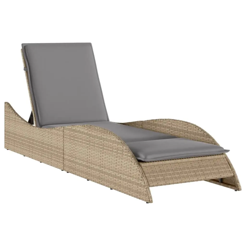Sun Lounger PE Rattan Powder-coated Steel 60 x 205 x 73 cm Beige