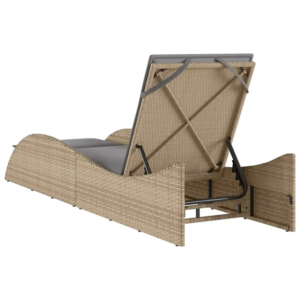 Sun Lounger PE Rattan Powder-coated Steel 60 x 205 x 73 cm Beige