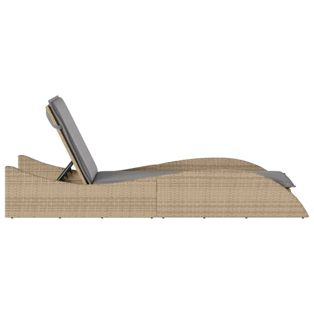 Sun Lounger PE Rattan Powder-coated Steel 60 x 205 x 73 cm Beige