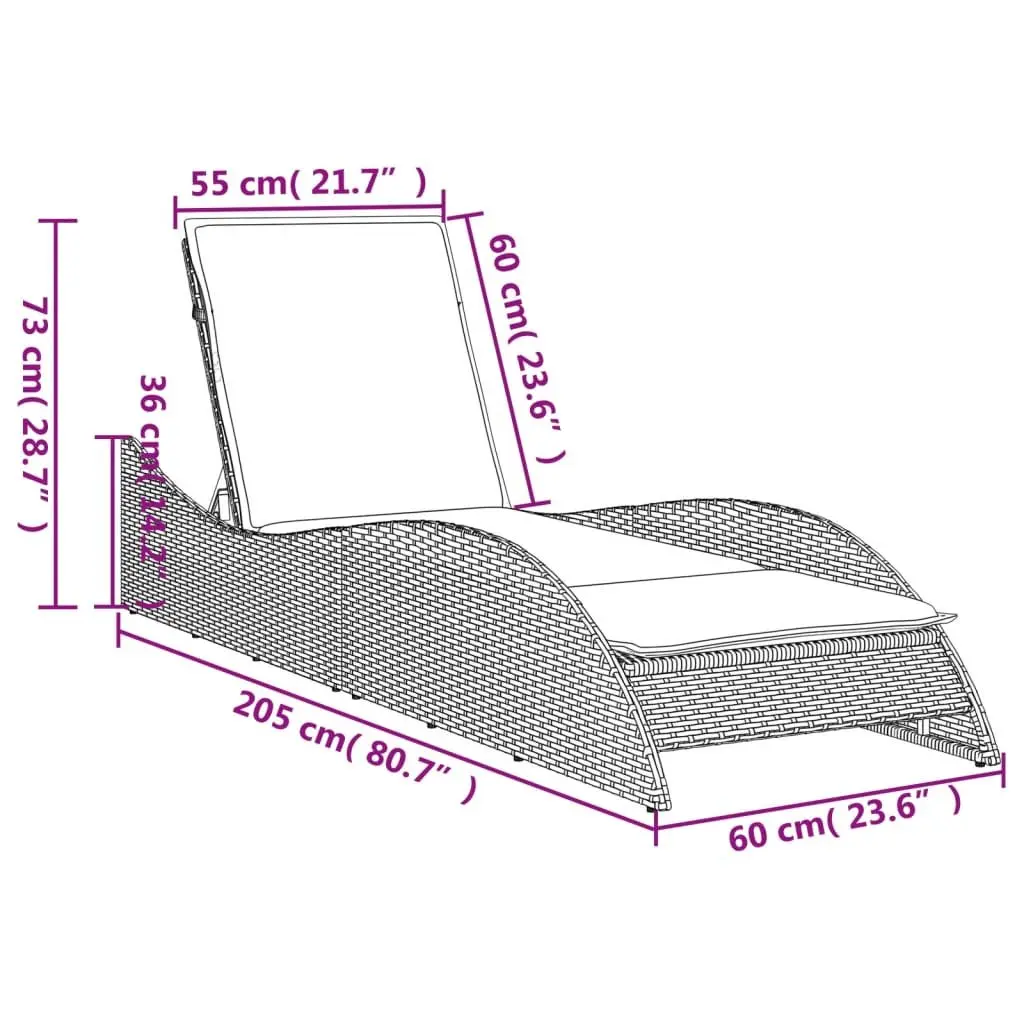 Sun Lounger PE Rattan Powder-coated Steel 60 x 205 x 73 cm Beige