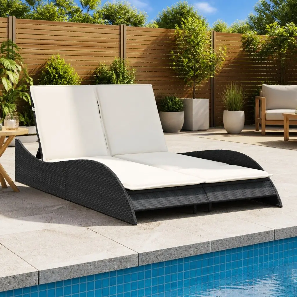 Sun Lounger PE Rattan Adjustable Backrest 114L x 205W x 73H cm Black
