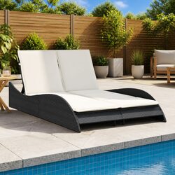 Adjustable Backrest Sun Lounger with Cushions in Black
