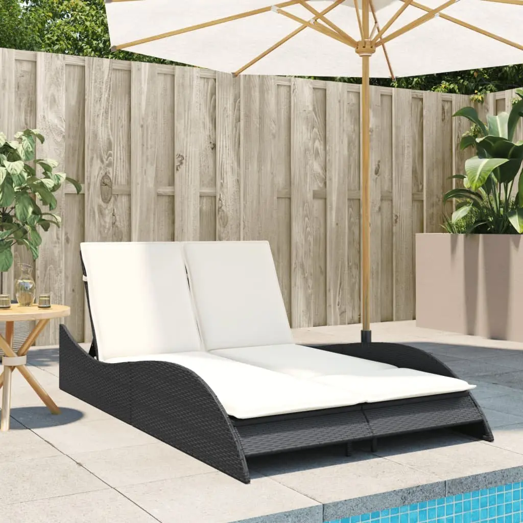 Sun Lounger PE Rattan Adjustable Backrest 114L x 205W x 73H cm Black