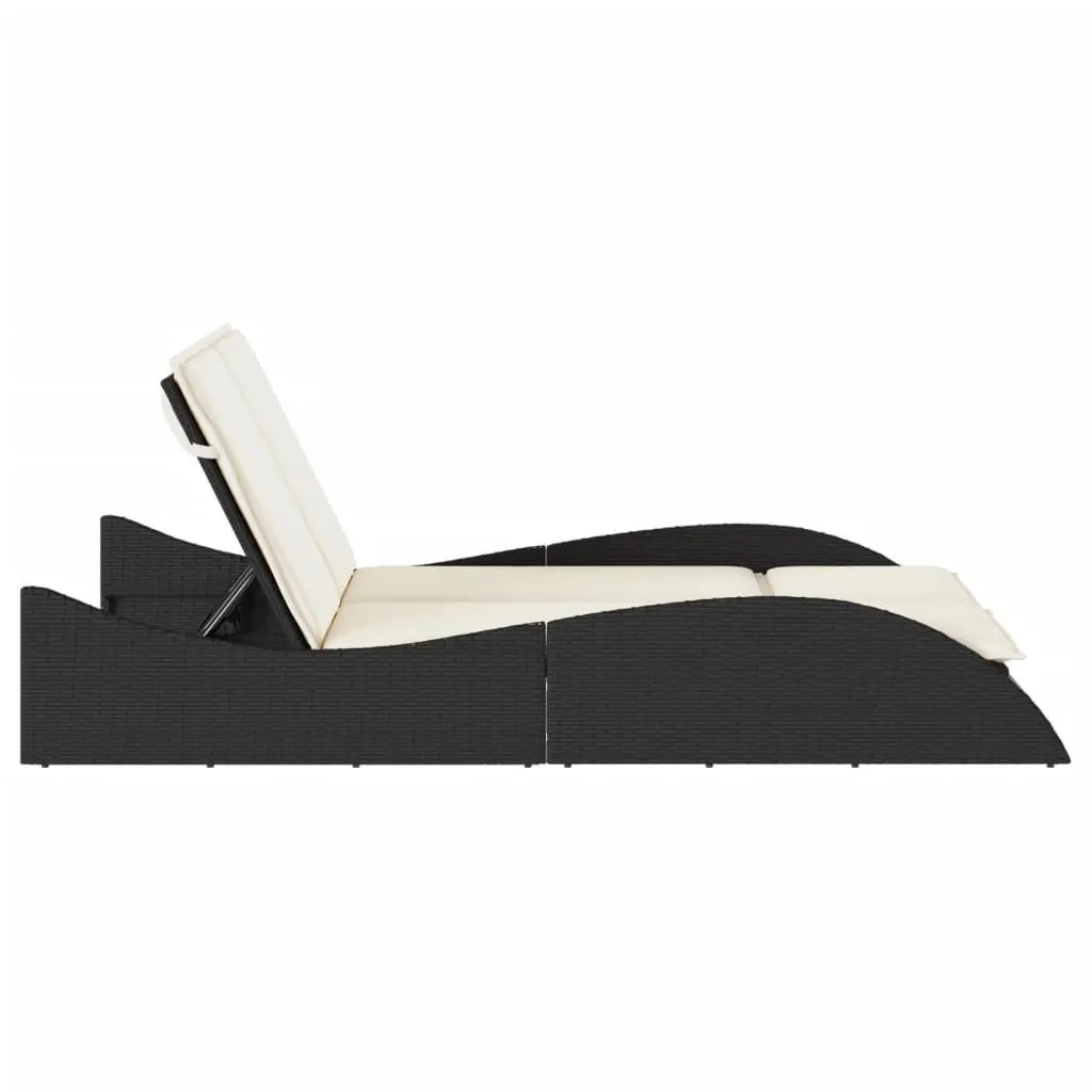 Sun Lounger PE Rattan Adjustable Backrest 114L x 205W x 73H cm Black