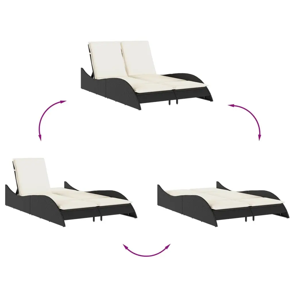 Sun Lounger PE Rattan Adjustable Backrest 114L x 205W x 73H cm Black