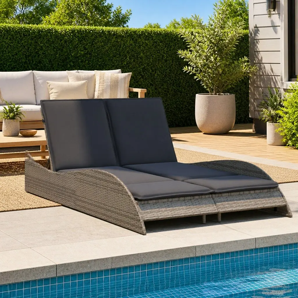 Sun Lounger with Cushions Grey Adjustable Backrest