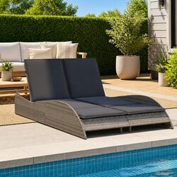 Durable Sun Lounger with Cushions Grey Adjustable Backrest