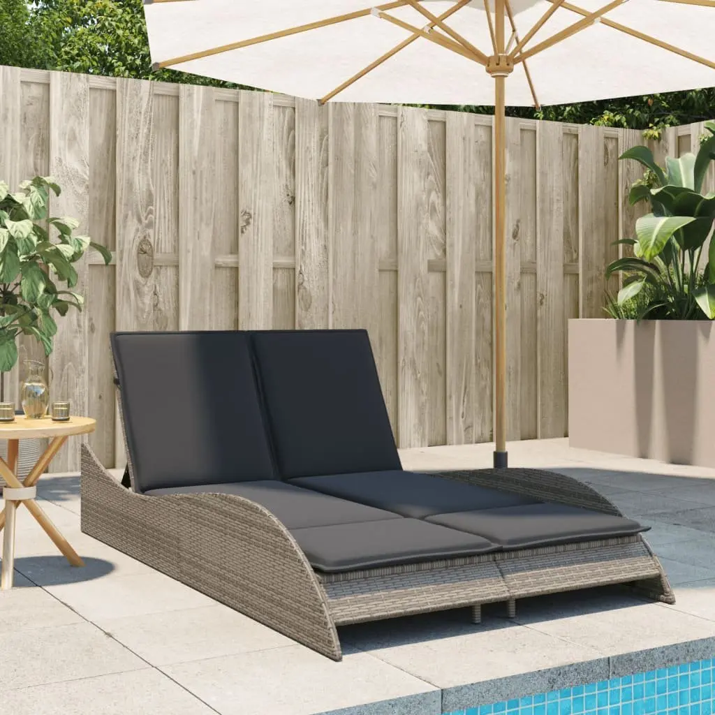 Sun Lounger with Cushions Grey Adjustable Backrest