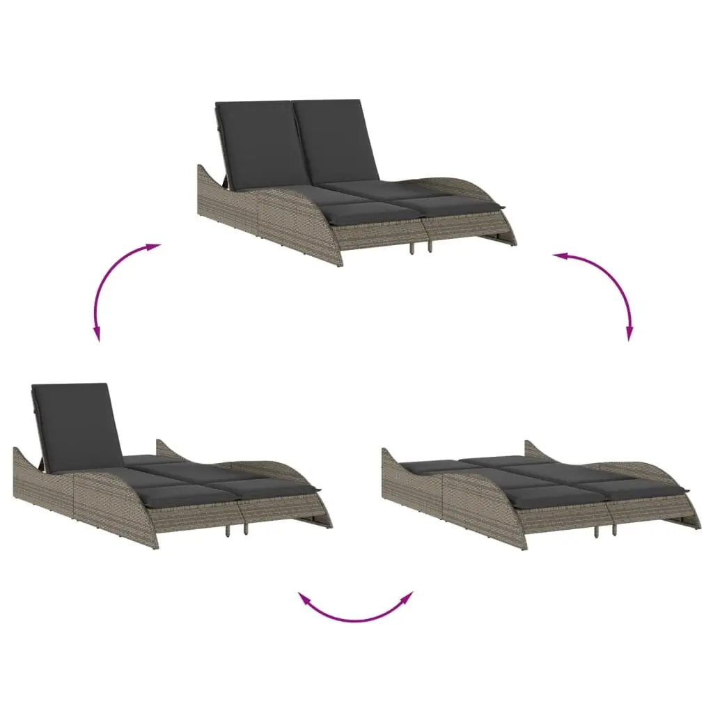 Sun Lounger with Cushions Grey Adjustable Backrest