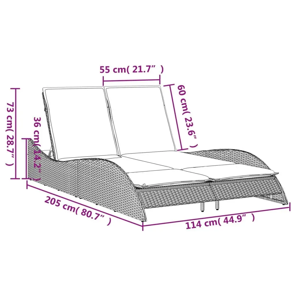Sun Lounger with Cushions Grey Adjustable Backrest