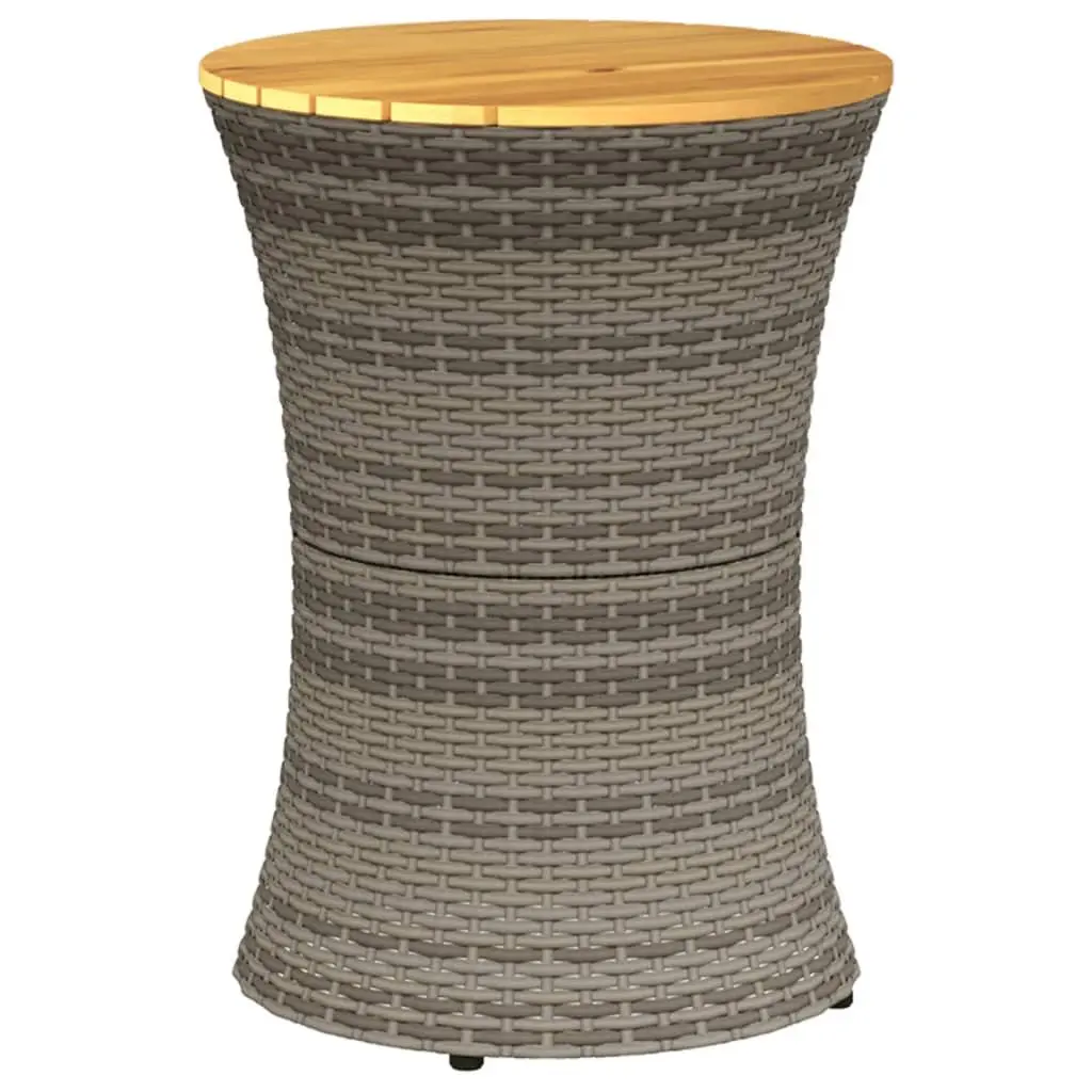 Drum-Shaped Grey Garden Side Table with Wood Top
