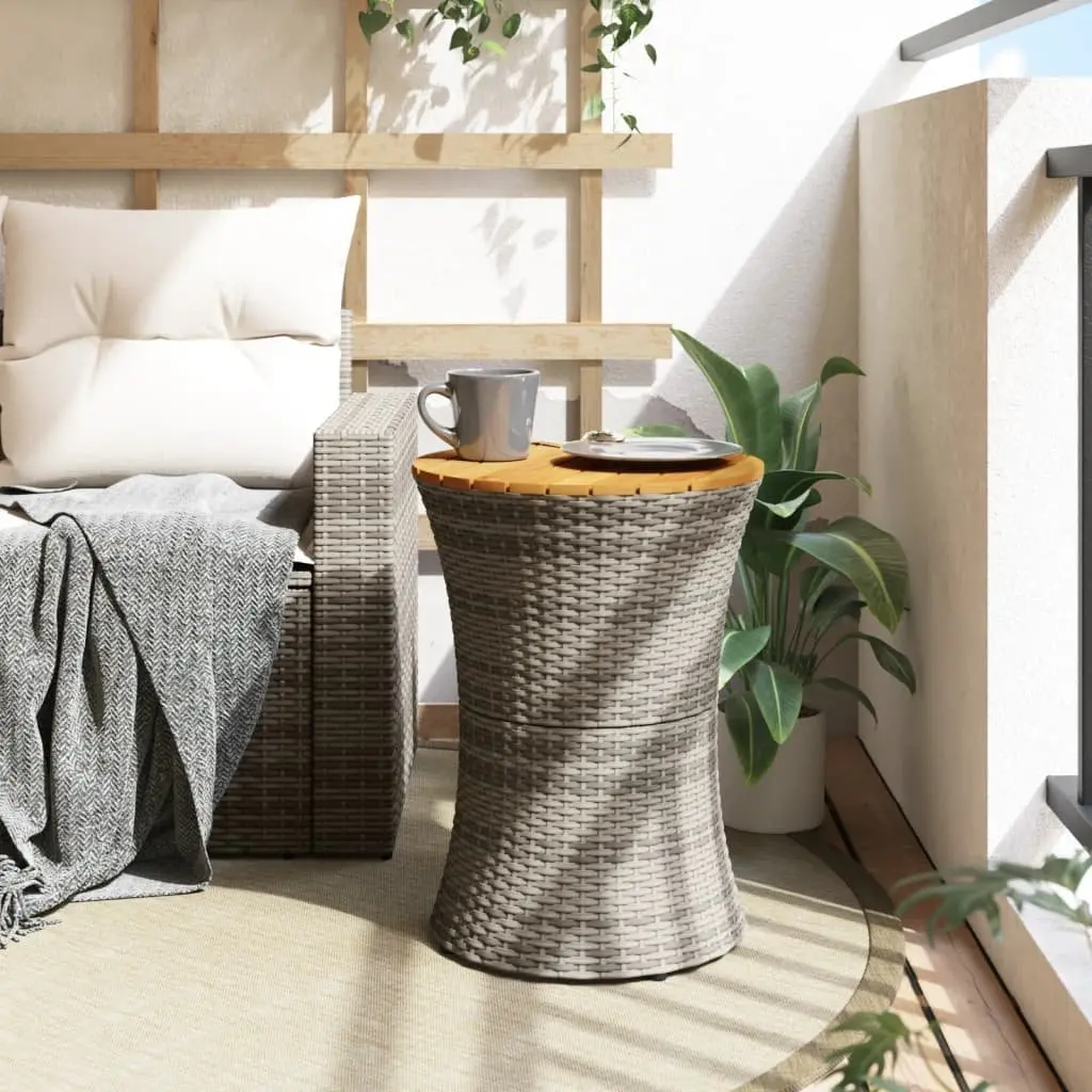 Drum-Shaped Grey Garden Side Table with Wood Top