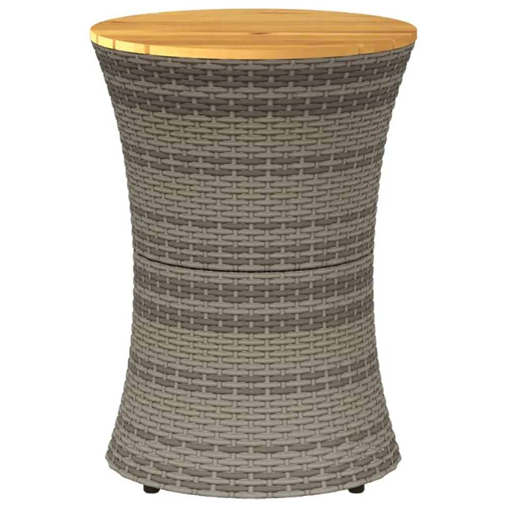 Drum-Shaped Grey Garden Side Table with Wood Top