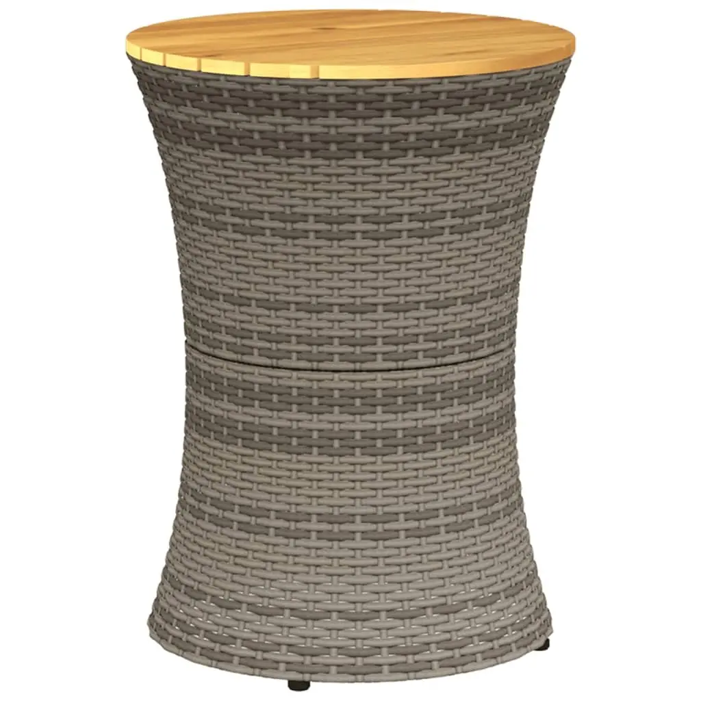 Drum-Shaped Grey Garden Side Table with Wood Top