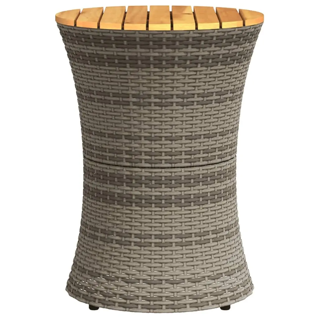 Drum-Shaped Grey Garden Side Table with Wood Top