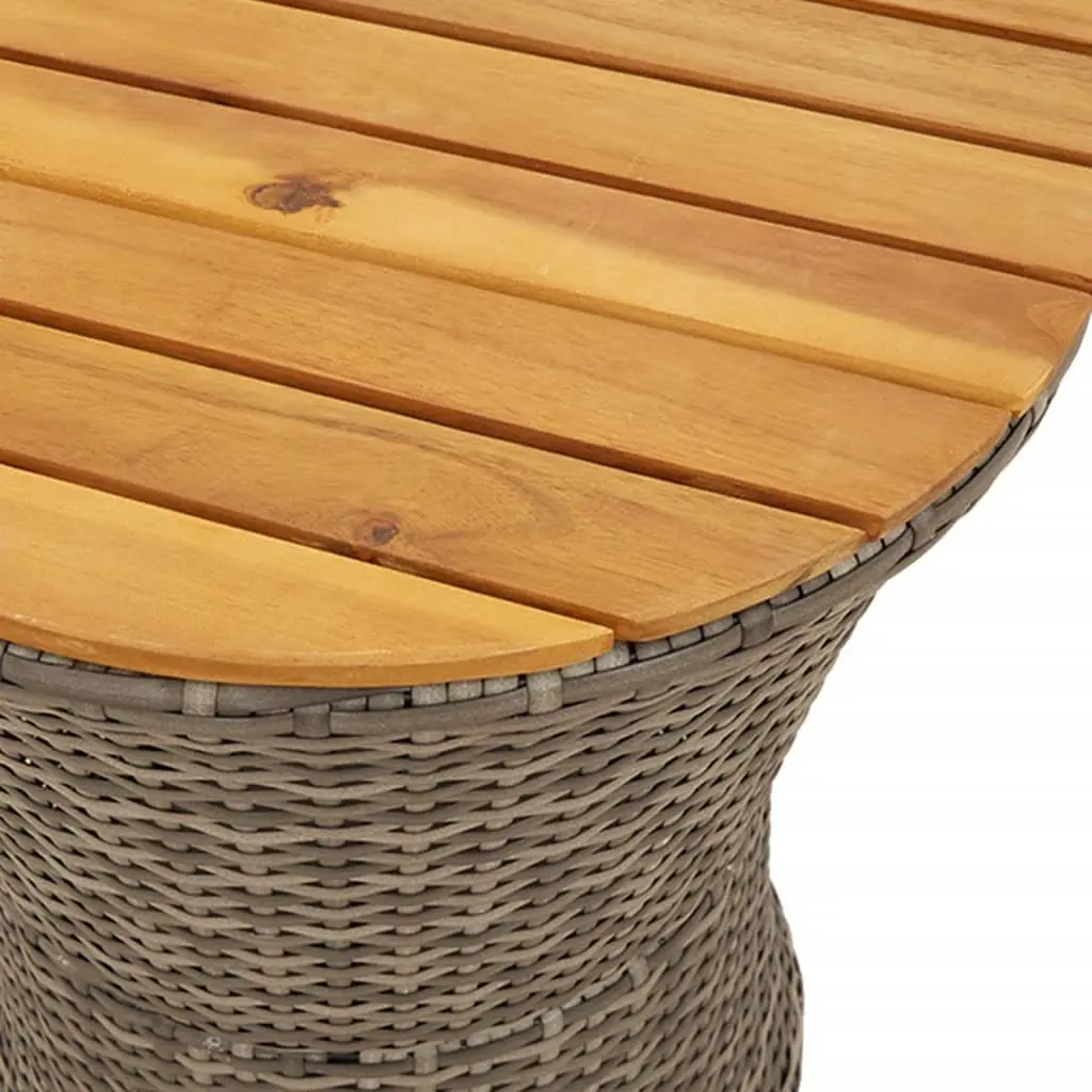Drum-Shaped Grey Garden Side Table with Wood Top