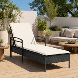 Durable Black Outdoor Reclining Sun Lounger with Cushion