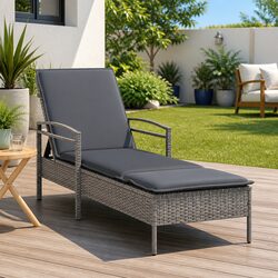 Adjustable Backrest Rattan Garden Sun Lounger Chair