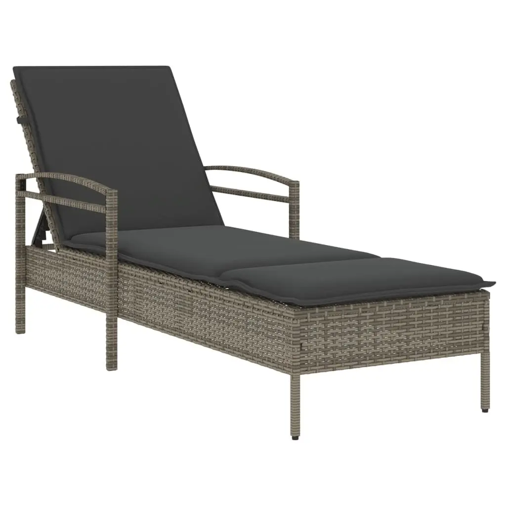 Sun Lounger PE Rattan Adjustable Backrest Garden Lounge Chair Grey