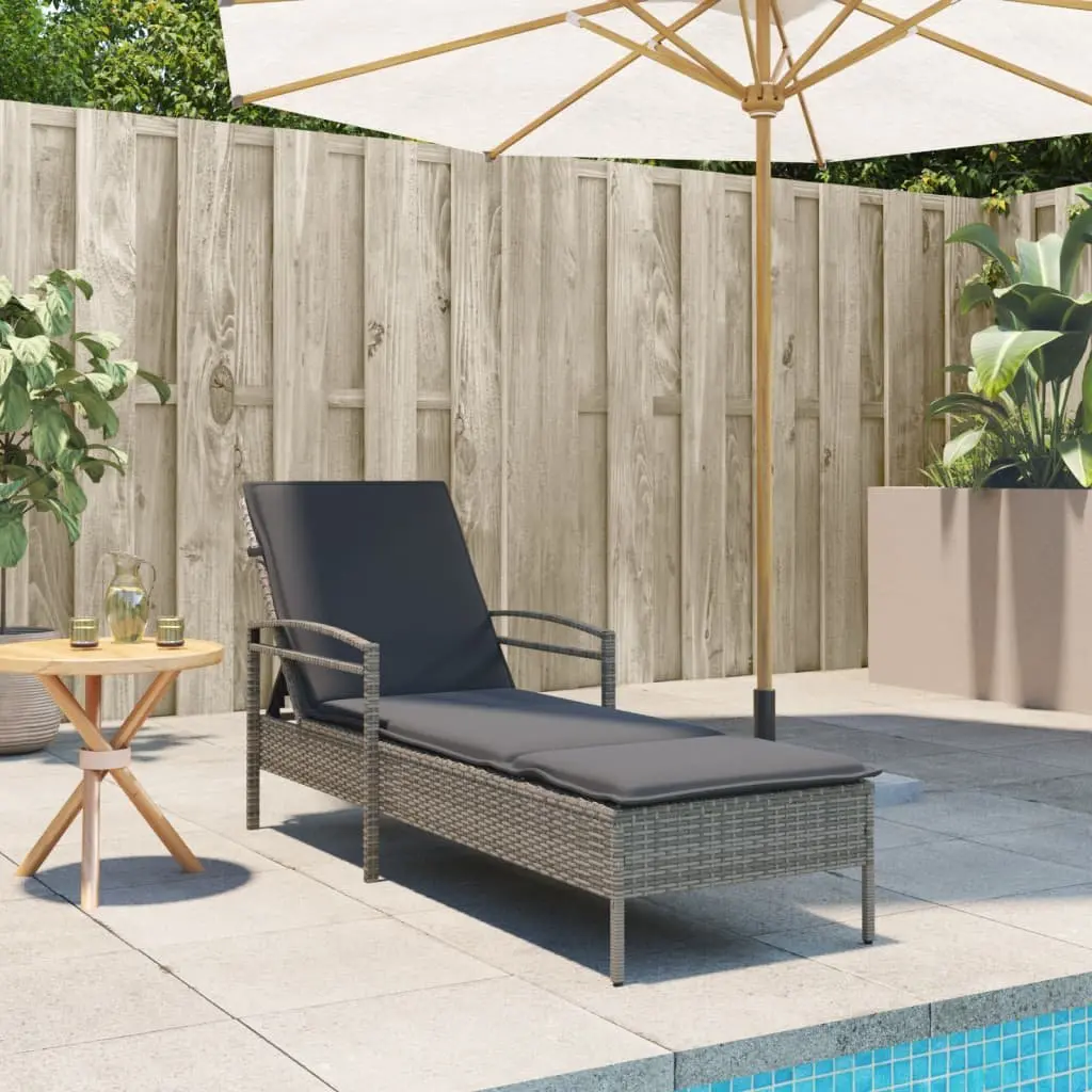 Sun Lounger PE Rattan Adjustable Backrest Garden Lounge Chair Grey