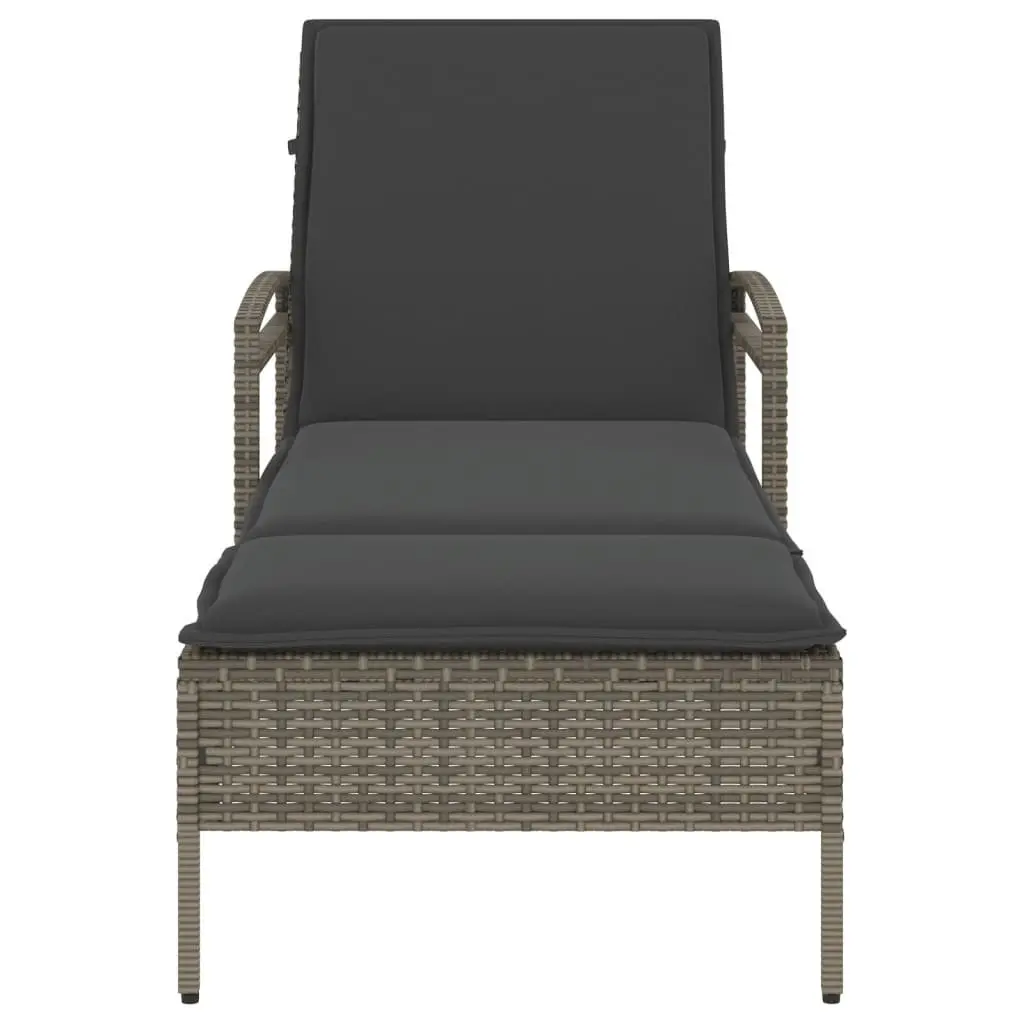 Sun Lounger PE Rattan Adjustable Backrest Garden Lounge Chair Grey