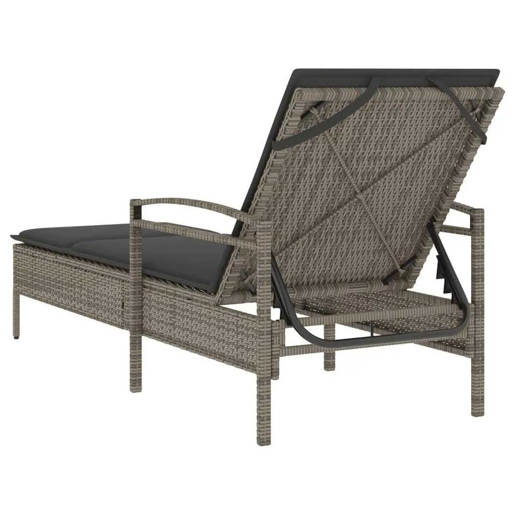 Sun Lounger PE Rattan Adjustable Backrest Garden Lounge Chair Grey