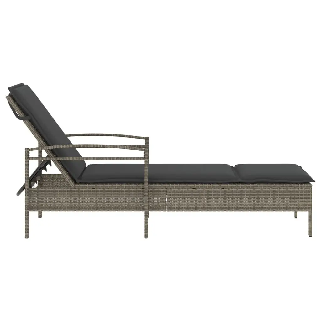 Sun Lounger PE Rattan Adjustable Backrest Garden Lounge Chair Grey