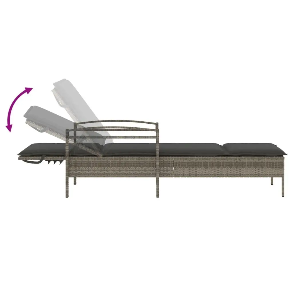 Sun Lounger PE Rattan Adjustable Backrest Garden Lounge Chair Grey