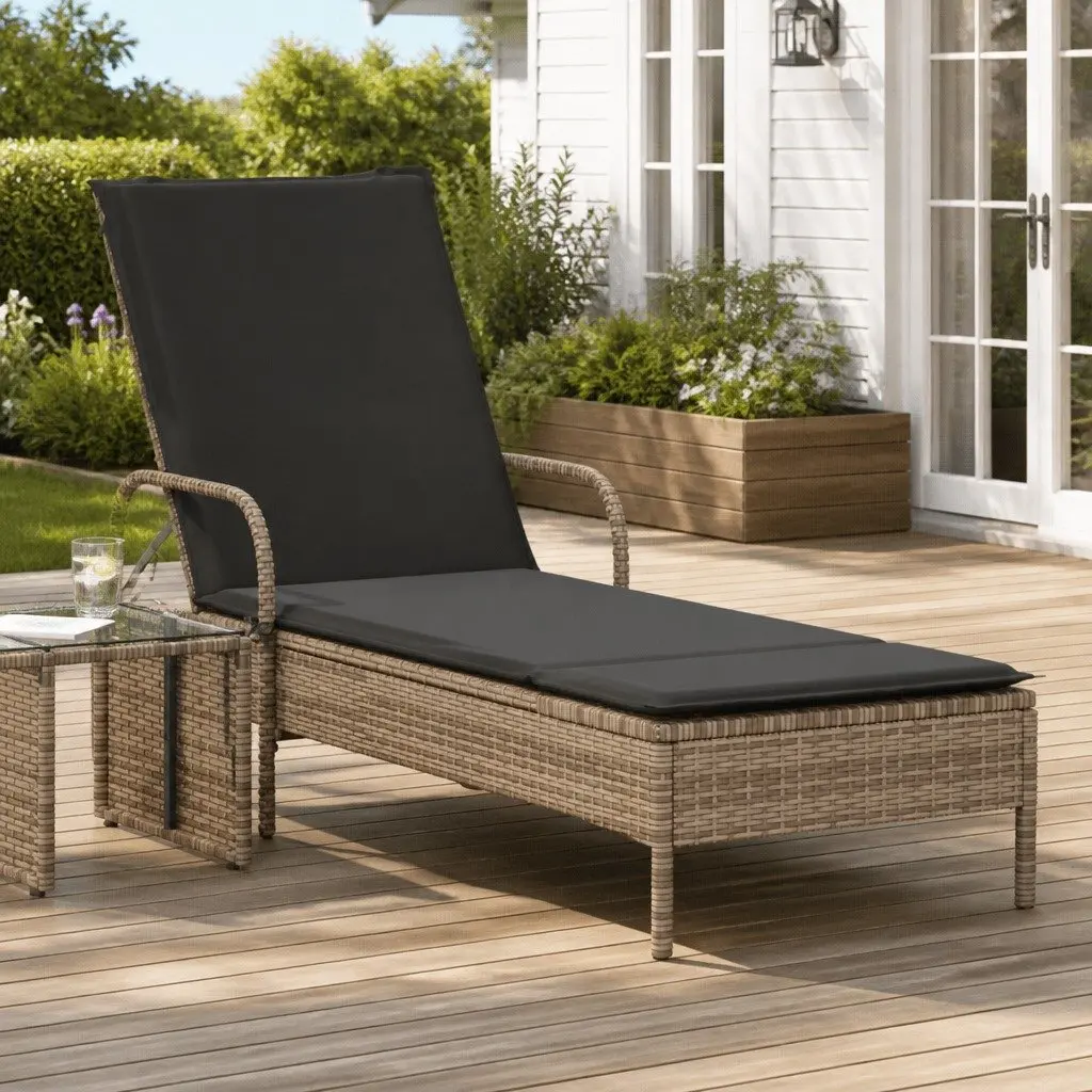 Sun Lounger with Wheels and Adjustable Backrest