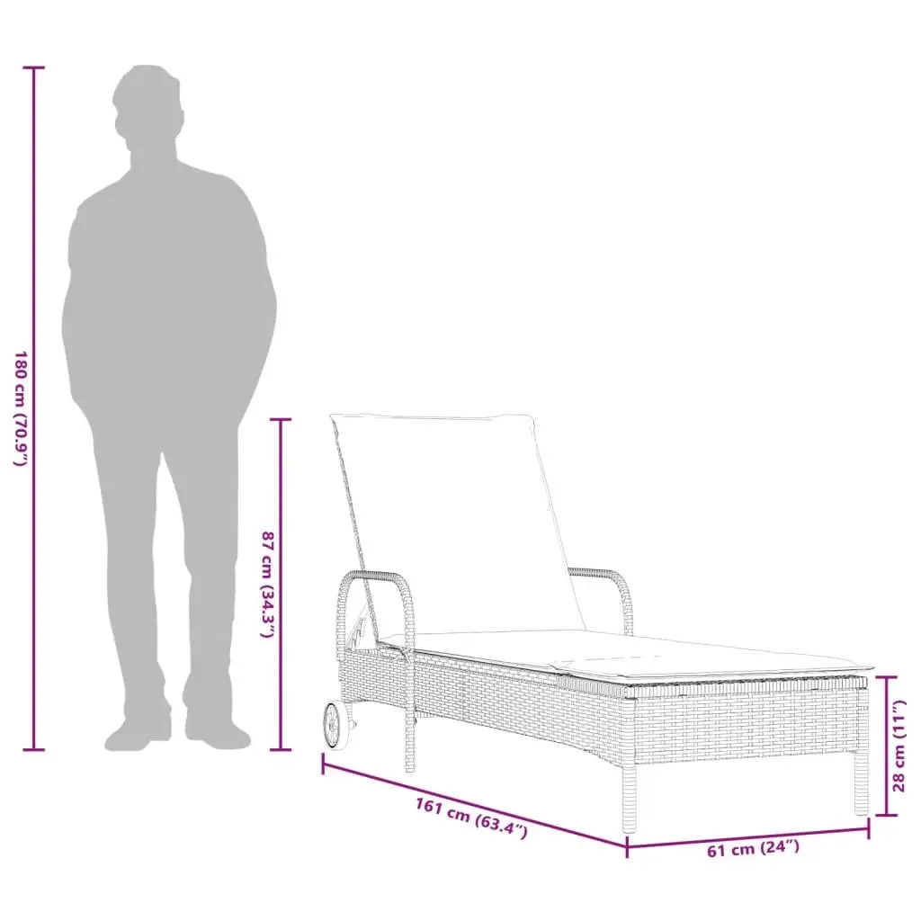 Sun Lounger with Wheels and Adjustable Backrest