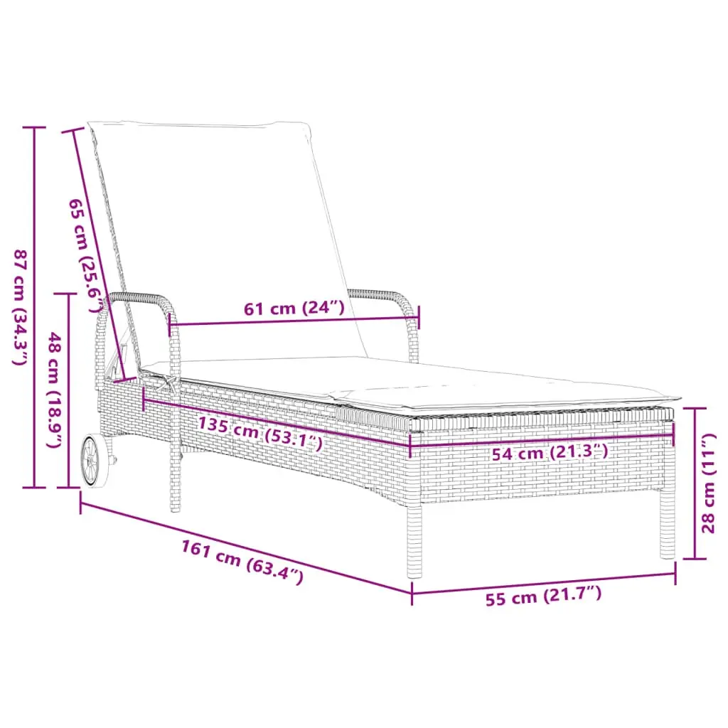 Sun Lounger with Wheels and Adjustable Backrest