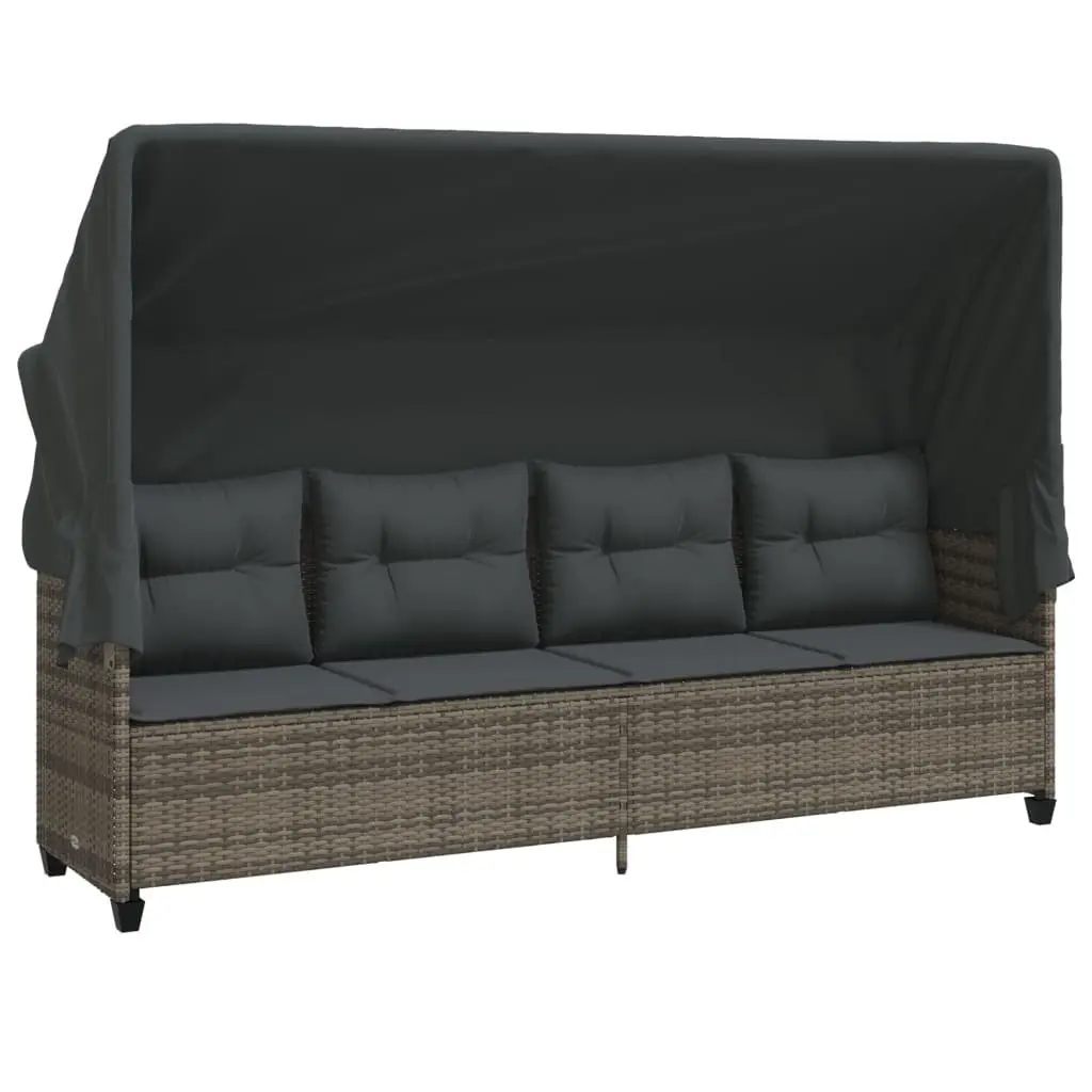 Grey Poly Rattan Sun Lounger with Canopy