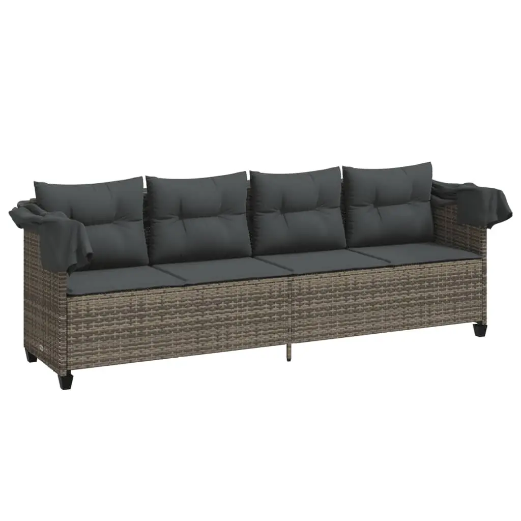 Grey Poly Rattan Sun Lounger with Canopy