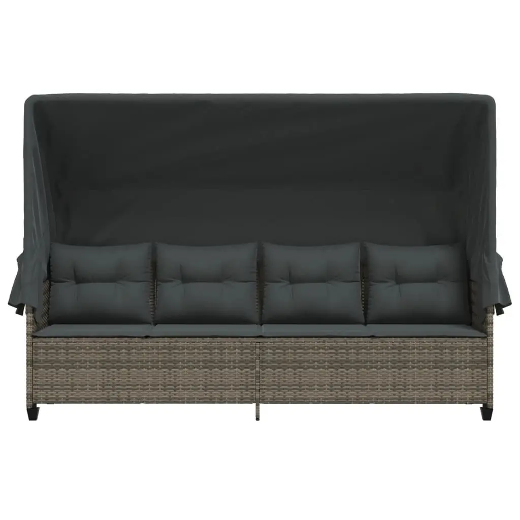 Grey Poly Rattan Sun Lounger with Canopy