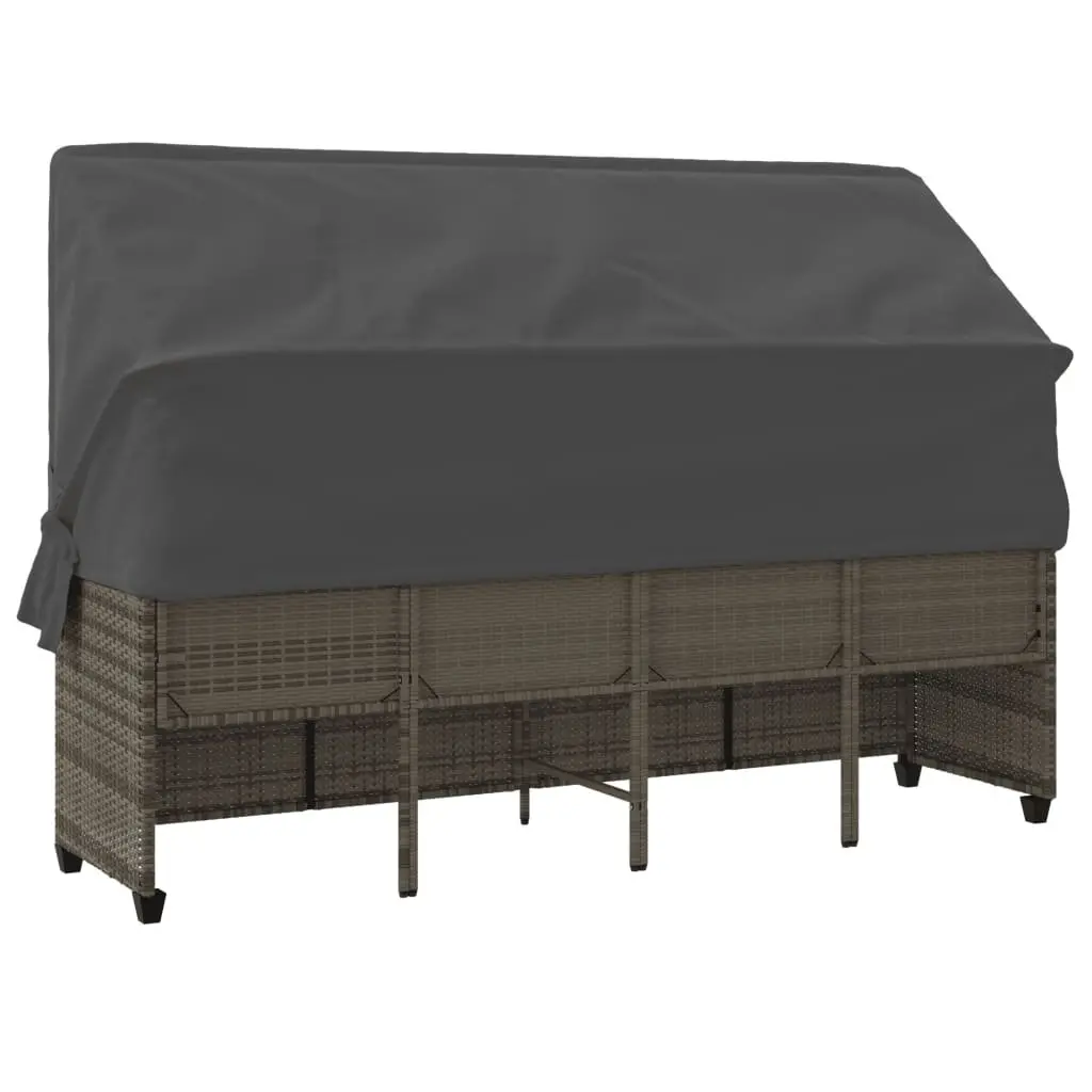 Grey Poly Rattan Sun Lounger with Canopy