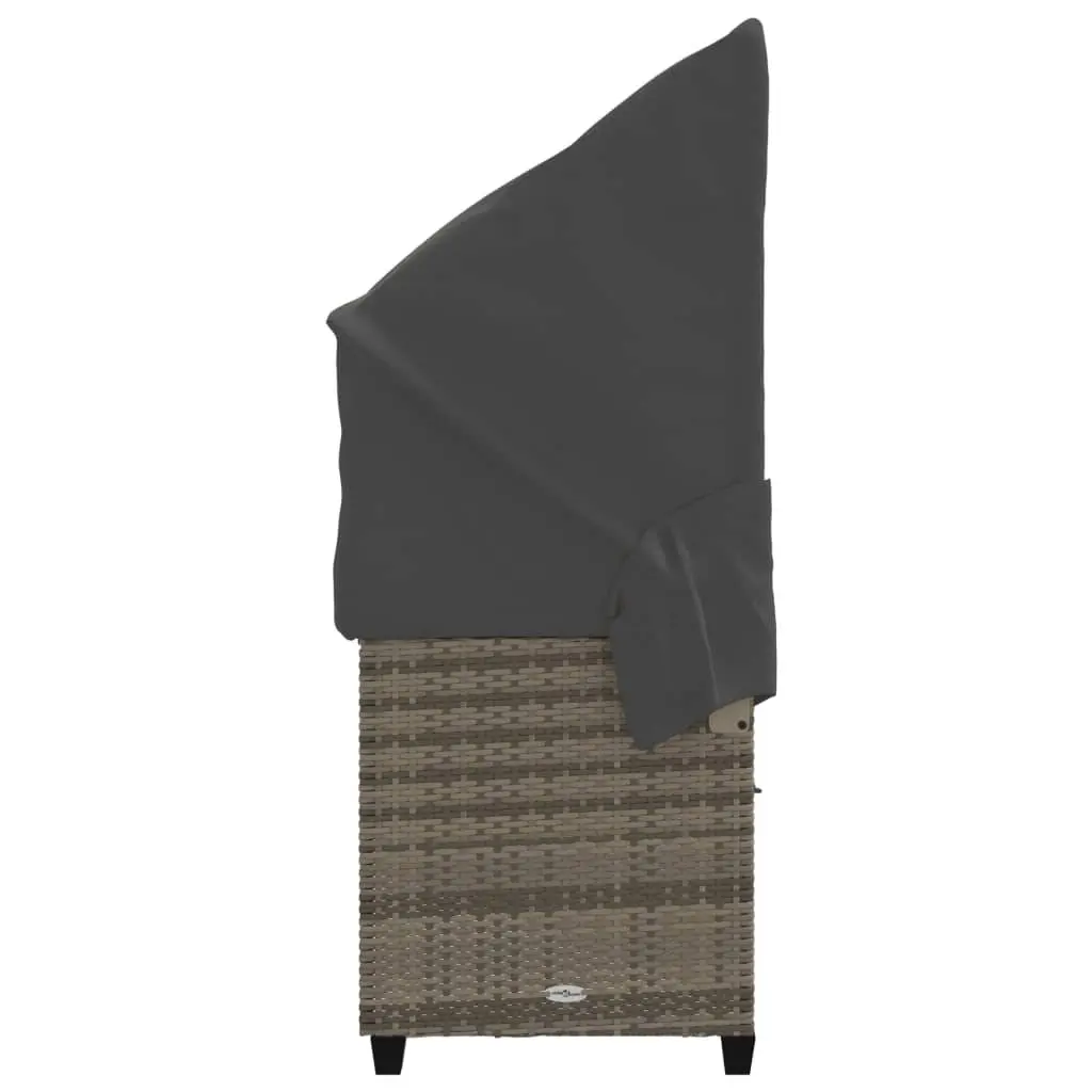 Grey Poly Rattan Sun Lounger with Canopy